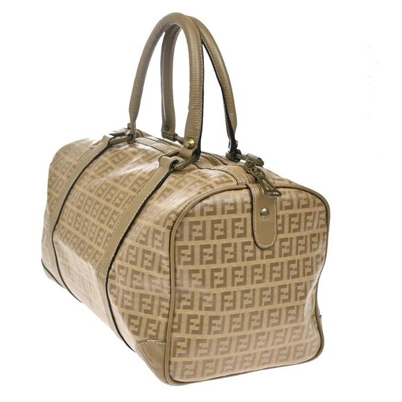 FENDI Logo Zucchino Travel Hand Bag Coating Canvas Leather Brown GHW 68KB162 - Picture 3 of 15